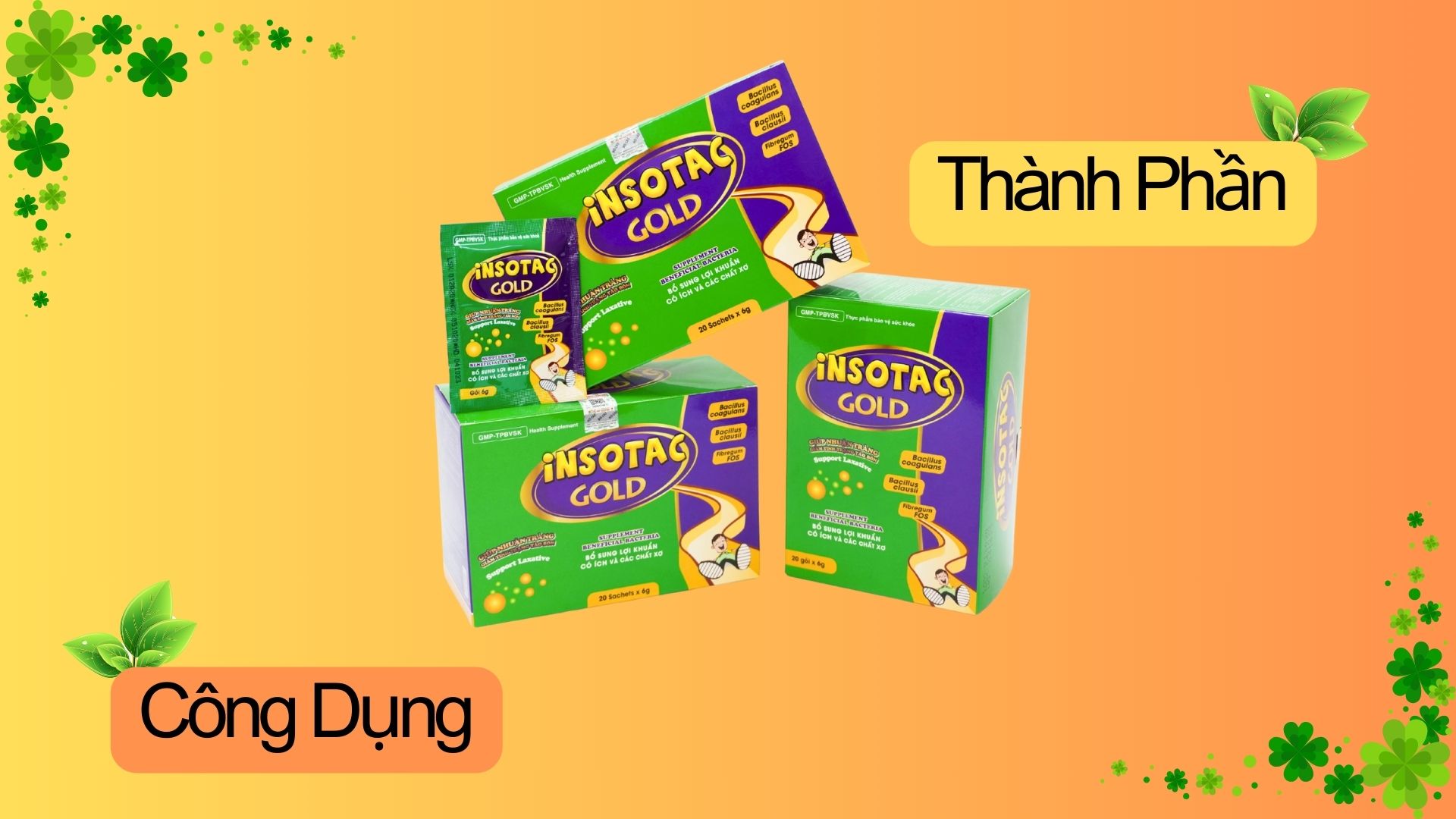 Insotac Gold cốm chất xơ hòa tan và lợi khuẩn hỗ trợ giảm táo bón