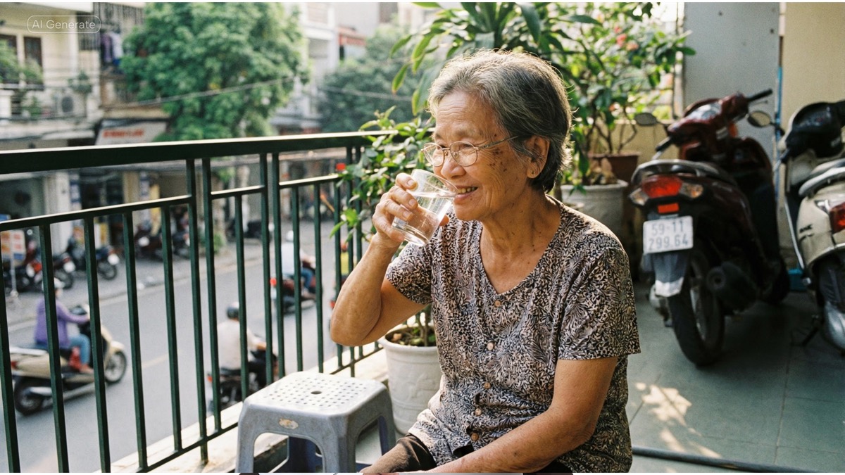 người già uống nước 1